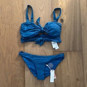 Pily Q Large Swimsuit Bottom and Medium Bikini Top Island Blue BNWT